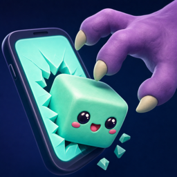 Escape the Screen icon: a little mint block breaking out of a phone
