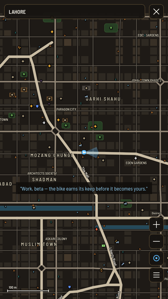 The full-screen city map of Lahore
