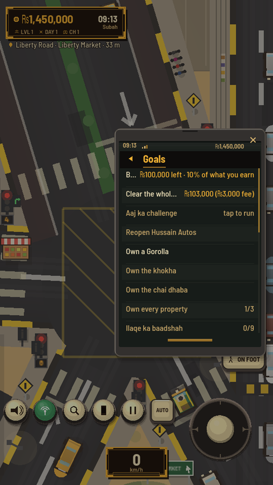 The in-game phone showing the goals list